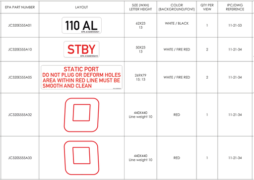 LH STBY STATIC PORT Placard